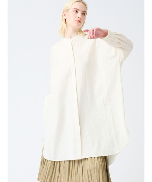 25SS mizuiro ind レースミックススタンドカラー シャツワンピース MARcourt｜mizuiro ind レースミックススタンドカラーシャツ