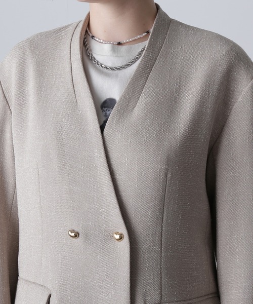 ROSEBUD CREOLME ノーカラーダブルボタンジャケット ROSE BUD ジャケット ノーカラージャケット (CREOLME)COLLARLESS