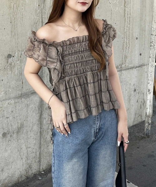 SIIILON フリル シアー ブラウス シャツ フロッキー SIIILON フリル シアー ブラウス シャツ フロッキー