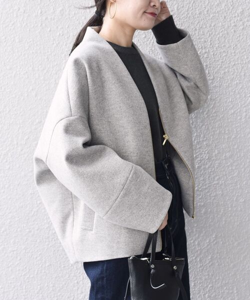 SHIPS ノーカラーコート 40サイズ セール】SHIPS any: ノーカラー リバー コート3（ノーカラーコート