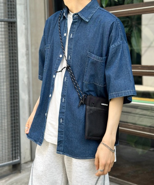 link lot シャツ ルーズシルエットダブルポケットデニムシャツ メンズ