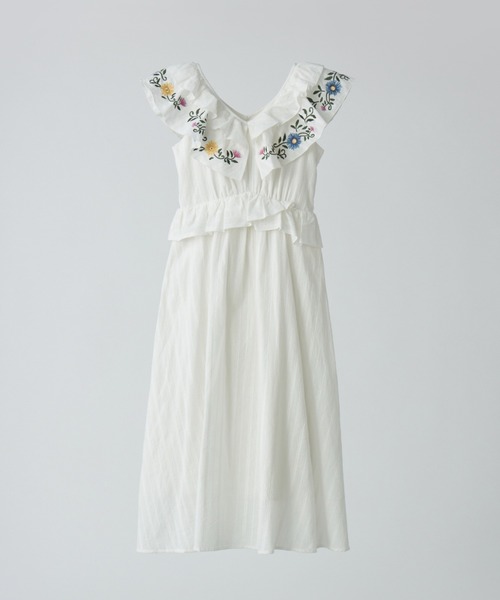 ワンピース flower embroidery onepiece／花柄刺繍フリルワンピース