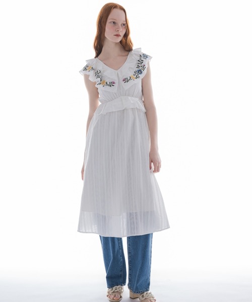 ワンピース flower embroidery onepiece／花柄刺繍フリルワンピース