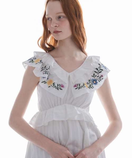 ワンピース flower embroidery onepiece／花柄刺繍フリルワンピース