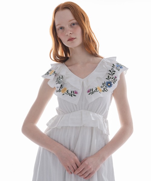 ワンピース flower embroidery onepiece／花柄刺繍フリルワンピース