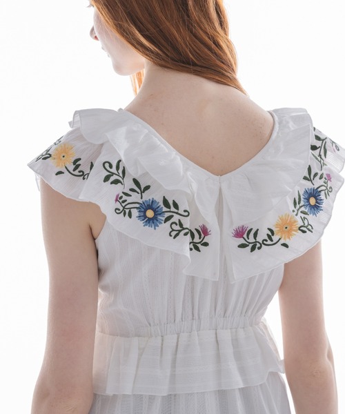 ワンピース flower embroidery onepiece／花柄刺繍フリルワンピース