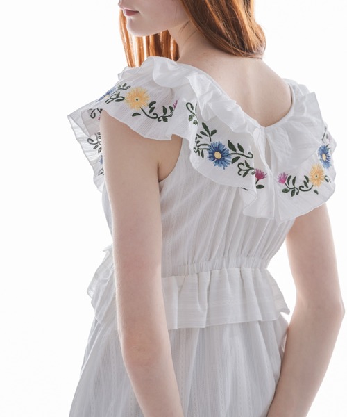 ワンピース flower embroidery onepiece／花柄刺繍フリルワンピース