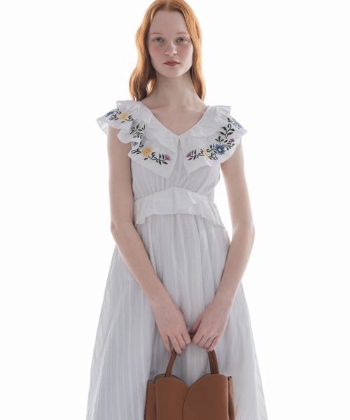 ワンピース flower embroidery onepiece／花柄刺繍フリルワンピース