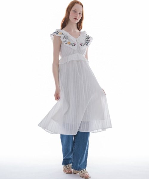 ワンピース flower embroidery onepiece／花柄刺繍フリルワンピース