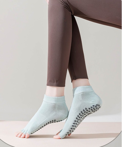 靴下 5本指滑り止め付き クロスデザインヨガソックス/マシンピラティス