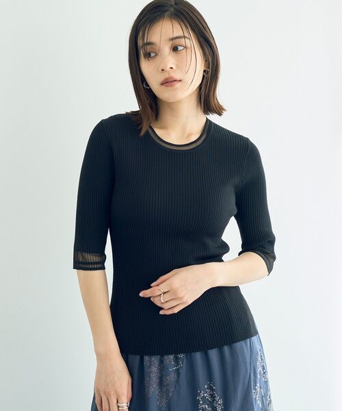ニット セーター シアーMIX5分袖ニット レディース