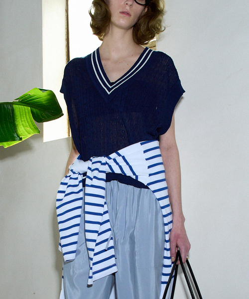 ベスト ジレ Linen Knit Cable ベスト レディース