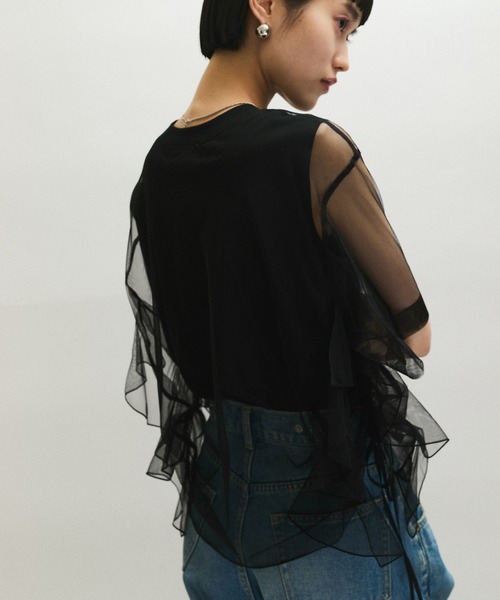 アダムエロペ✳︎ギャザーチュールトップス　Tシャツ ADAM ET ROPE' tシャツ 「サステナブル」・「定番人気」ギャザー
