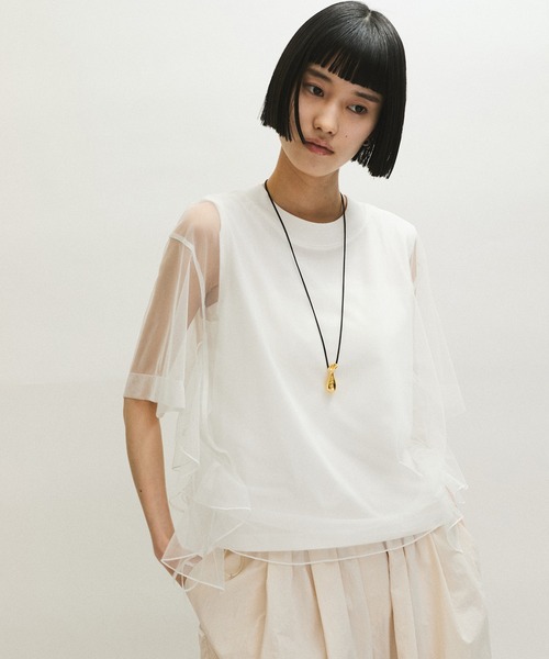 アダムエロペ✳︎ギャザーチュールトップス　Tシャツ ADAM ET ROPE' tシャツ 「サステナブル」・「定番人気」ギャザー