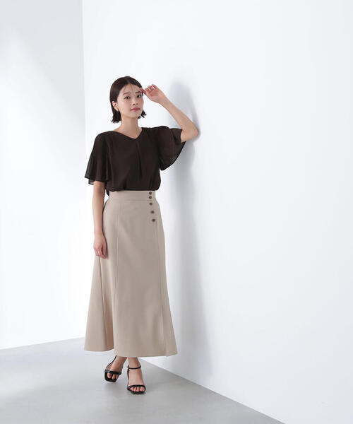 楊柳フレアスリーブブラウス NATURAL BEAUTY BASIC ブラウス シャツ 楊柳フレアスリーブ