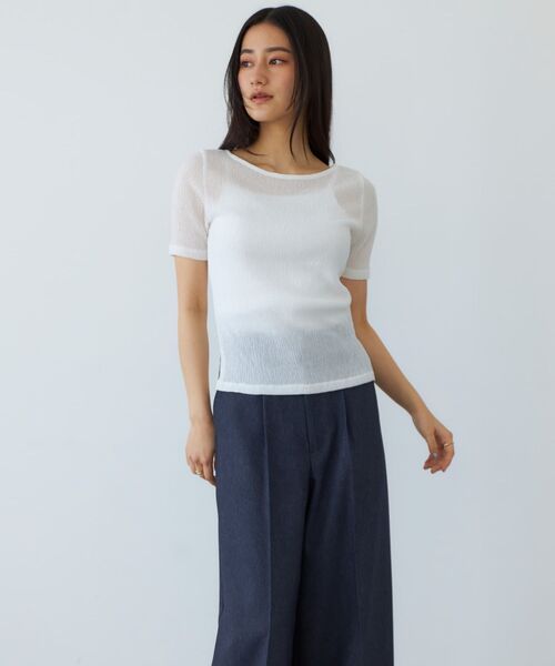 tシャツ シアーリンクルハーフスリーブプルオーバー 「低身長・小柄女性」 レディース