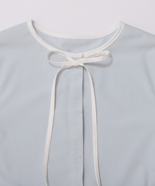 Fitmore バイカラーパイピングネックチュールペプラムトップス ペプラム Fit more バイカラーパイピングネックチュールペプラムトップス