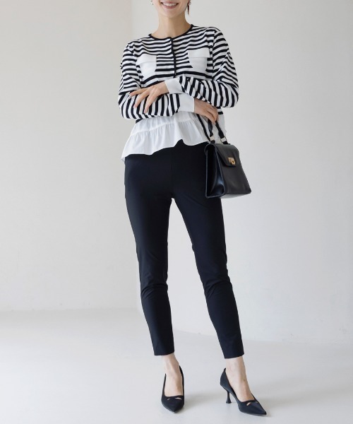 sono 22FW ブラック　ペプラムレディニットプルオーバー　ぽんぽんニット Sono（ソーノ） カーディガン 「SONO/ソーノ」ツインペプラムニット