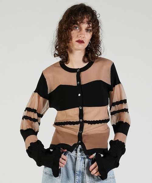 カーディガン 「2025Autumn Pre-Order」コントラストボーダーニットトップ / Contrast Border Knit Top レデ
