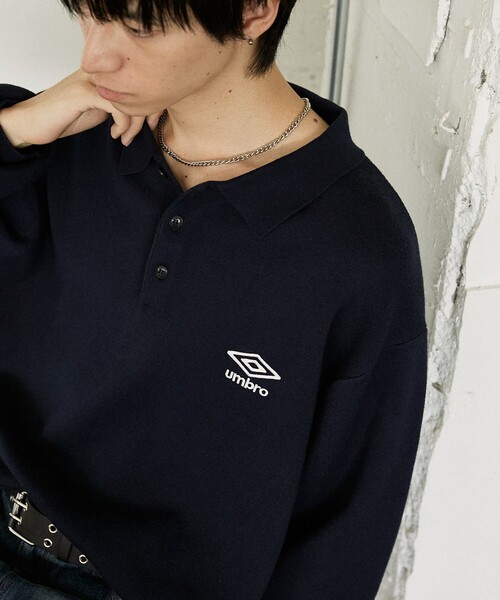 超希少‼️UMBRO ラグラン 刺繍 ニット ツートン 90s Ｌ相当1302 umbro セーター ニット KNIT POLO SWEATER/ニットポロセーター