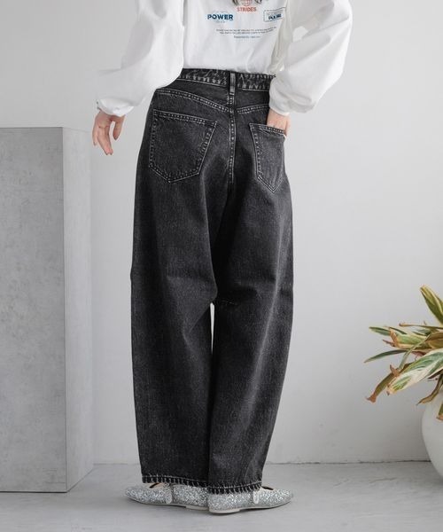 [LOWRYS FARM] обработка Denim брюки LARGE черный женский 