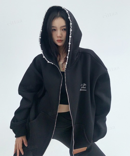 Dalfwin（ダールフィン） パーカー 韓国ファッション ビジューライン