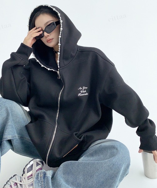 Dalfwin（ダールフィン） パーカー 韓国ファッション ビジューライン