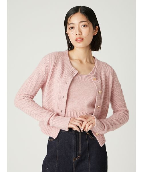 アプワイザーリッシェ ケーブル 編み アンサンブル ニット ピンク アプワイザーリッシェ ケーブル 編み アンサンブル ニット ピンク