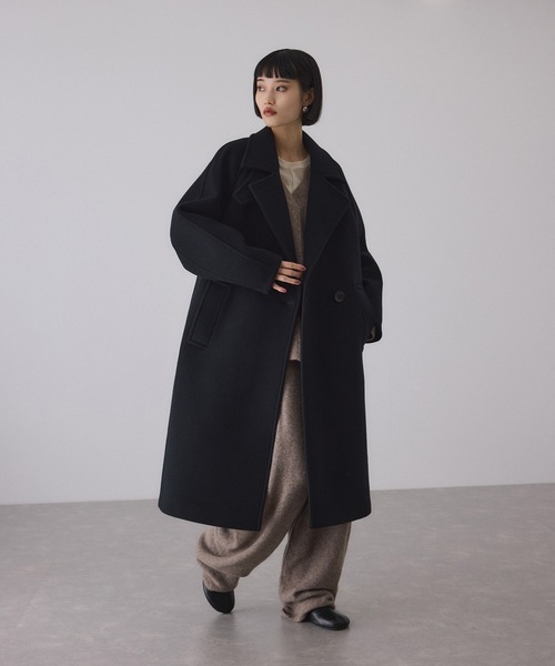 ADAM ET ROPÉ アダムエロペ ウール ロングコート ブラック 36 ADAM ET ROPE'（アダムエロペ） ステンカラーコート コート ウール