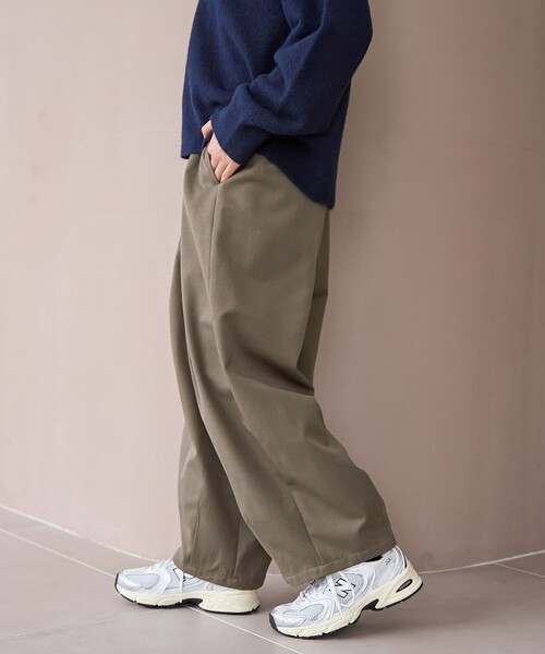coen（コーエン） ワイドパンツ スラックス パンツ ウールライク裏起毛