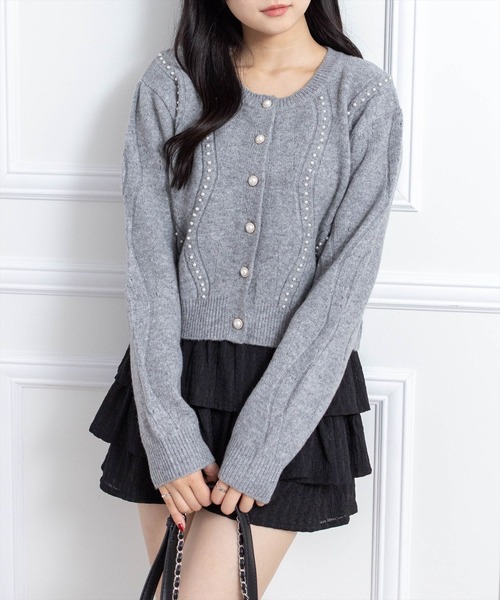 CLEAR BASIC カーディガン パールデザイン長袖ニットカーディガン