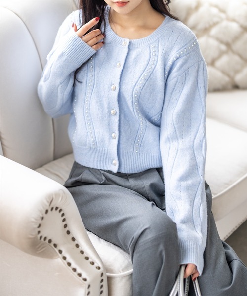 CLEAR BASIC カーディガン パールデザイン長袖ニットカーディガン