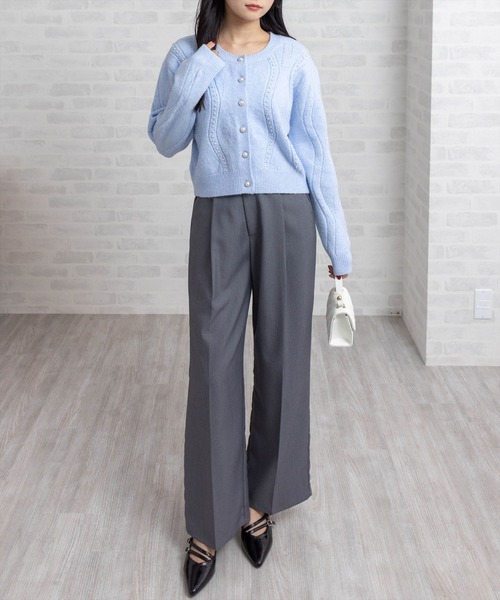 CLEAR BASIC カーディガン パールデザイン長袖ニットカーディガン