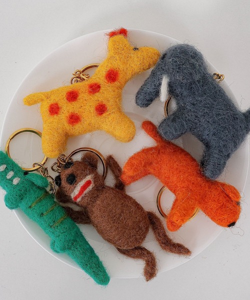 emesuelee キーホルダー フェルトアニマルキーホルダー さる ゾウ いぬ