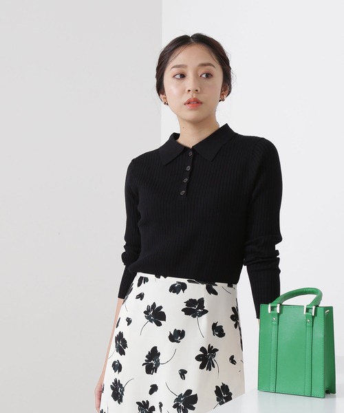 「NATURAL BEAUTY BASIC」 長袖ポロシャツ MEDIUM ベージュ レディース_画像2