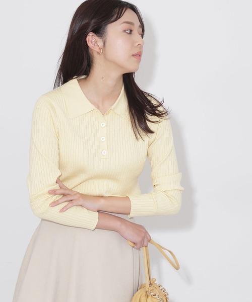 「NATURAL BEAUTY BASIC」 長袖ポロシャツ MEDIUM ベージュ レディース_画像3