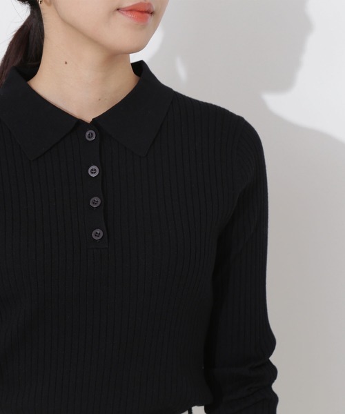 「NATURAL BEAUTY BASIC」 長袖ポロシャツ MEDIUM ベージュ レディース_画像10