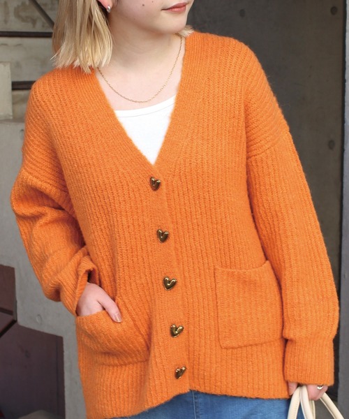 LAVEANGE（ラビアンジェ） ニットカーディガン 3L オレンジ レディース