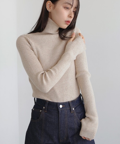 「LIAN」 タートルネックニット FREE チャコールグレー レディース_画像3