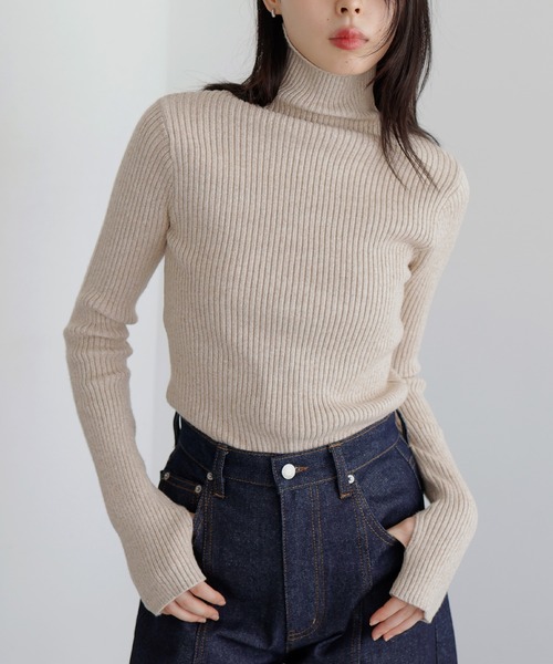 「LIAN」 タートルネックニット FREE チャコールグレー レディース_画像5