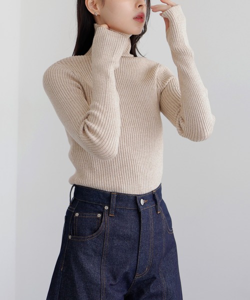 「LIAN」 タートルネックニット FREE チャコールグレー レディース_画像9