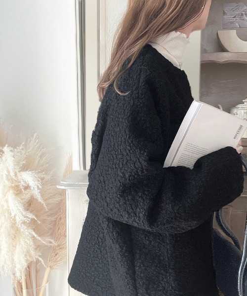 「mily bilet」 ノーカラーコート LARGE ブラック レディース_画像5