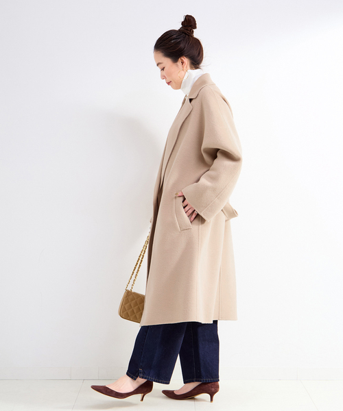 BEAUTY&YOUTH ウールリバーコート　ロングコート　ベージュ B.C STOCK（ベーセーストック） コート チェスターコート ウールリバー