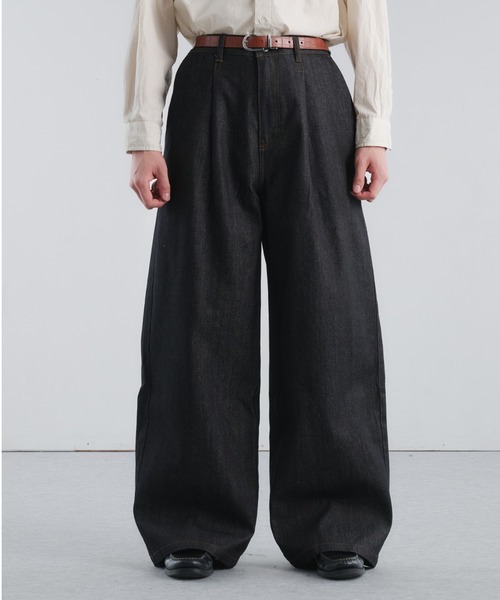 Deaile ダークリジットデニム ワイドパンツ L Adoon plain ジーンズ RIGID DENIM 1-TUCK WIDE PANTS / リジット