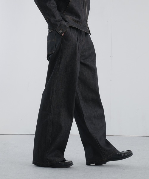 Adoon plain ワイドパンツ ジーンズ RIGID DENIM 1-TUCK WIDE PANTS