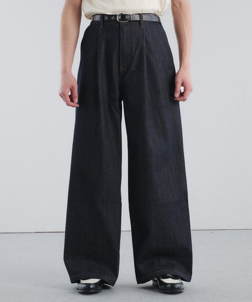 Adoon plain ワイドパンツ ジーンズ RIGID DENIM 1-TUCK WIDE PANTS