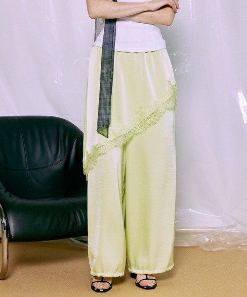 パンツ 「PRE-ORDER」Wrap Satin Lace Pants/ラップサテンレースパンツ レディースの画像