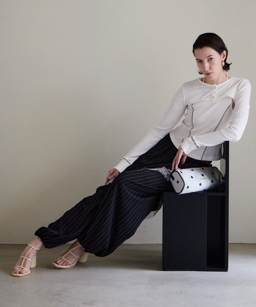 パンツ 「PRE-ORDER」Wrap Satin Lace Pants/ラップサテンレースパンツ レディースの画像