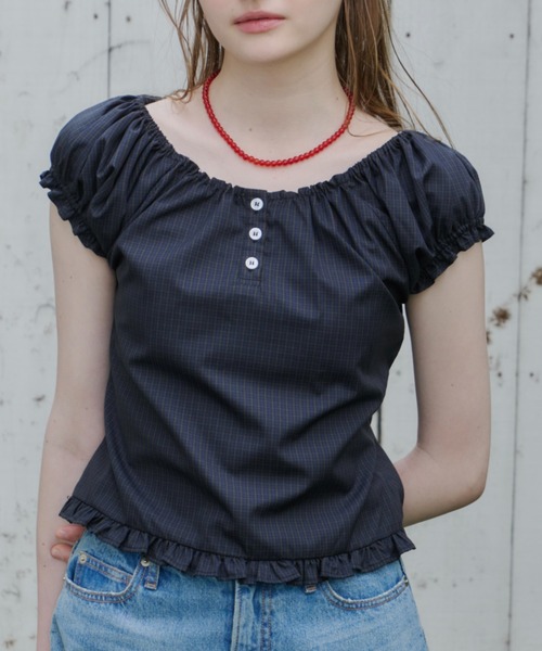 ブラウス シャツ 2way henley neck blouse / 2way ヘンリーネックブラウス レディースの画像