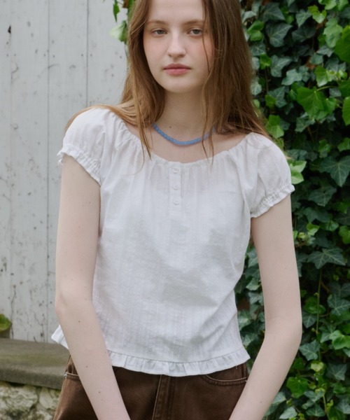 ブラウス シャツ 2way henley neck blouse / 2way ヘンリーネックブラウス レディースの画像